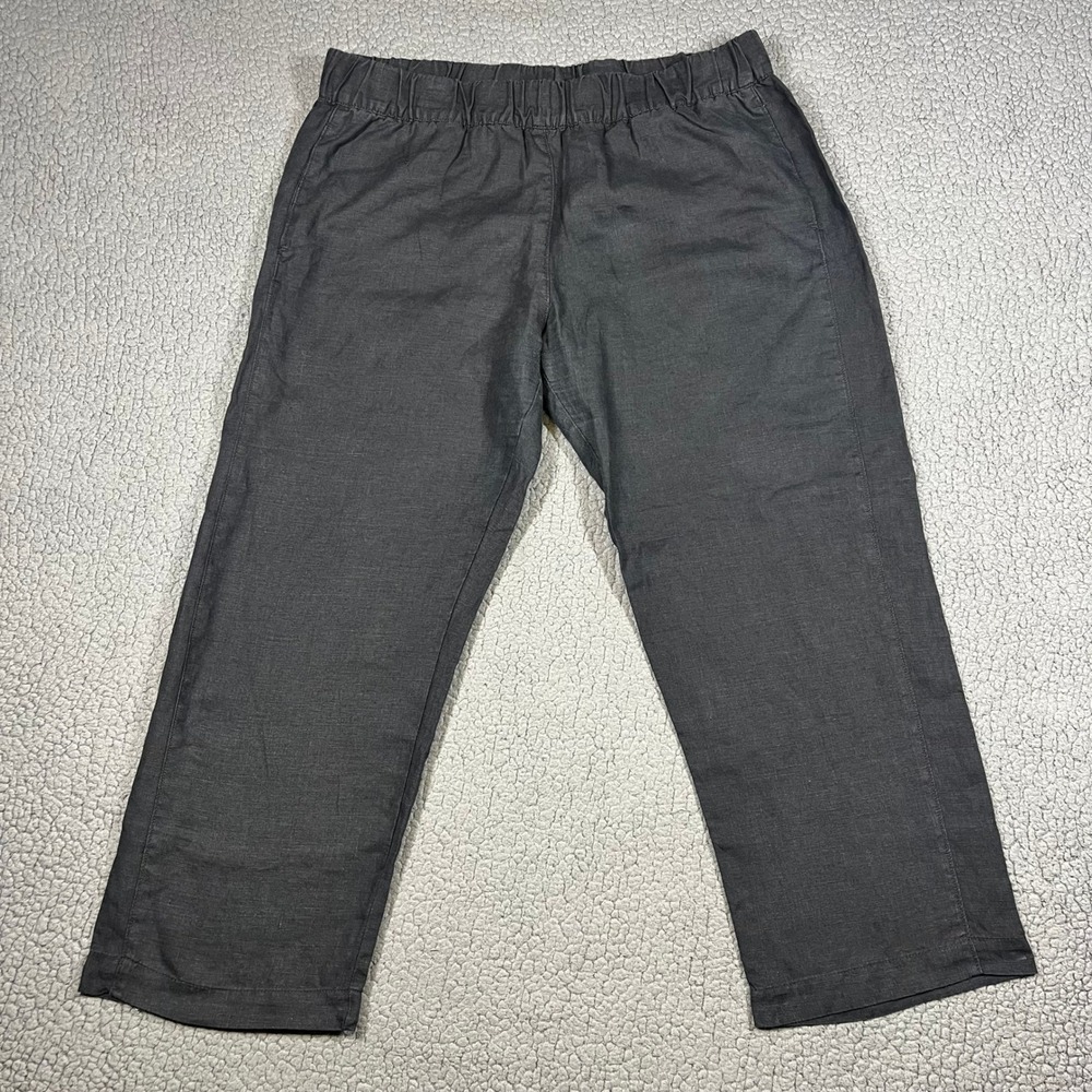 American Giant Pants Womens XL Gray Linen Elastic Waist Cropped Wide Leg USA